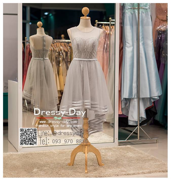 รหัส ชุดราตรี :PF066 ชุดแซก ชุดราตรียาว หรู สีเทา หน้าสั้นหลังยาว สวยเก๋มากๆ เหมาะสำหรับงานแต่งงาน งานกลางคืน กาล่าดินเนอร์
