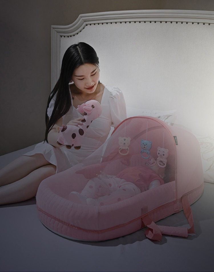 เบาะนอนเด็กพร้อมมุ้ง แบบกระเป๋าพกพา สีชมพู/สีฟ้า