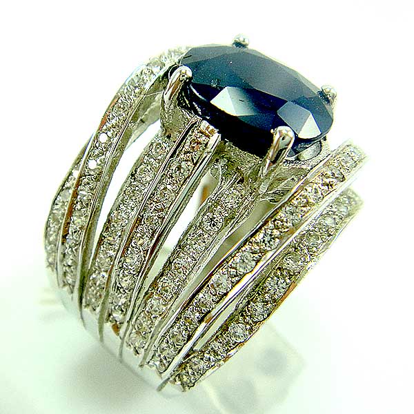 แหวนเงินแท้ราคาถูกชุบทองคำขาว ไพลินแท้ 3.35 กะรัต เพชรCZ 0.882 กะรัต งานประณีตสวยงาม สั่งผลิตค่ะ