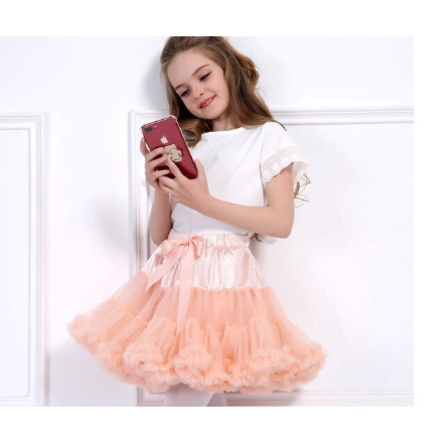 กระโปรงพองฟู กระโปรงเด็ก รุ่นไม่มีกระดุมยางยืด โบว์ติดกระโปรง