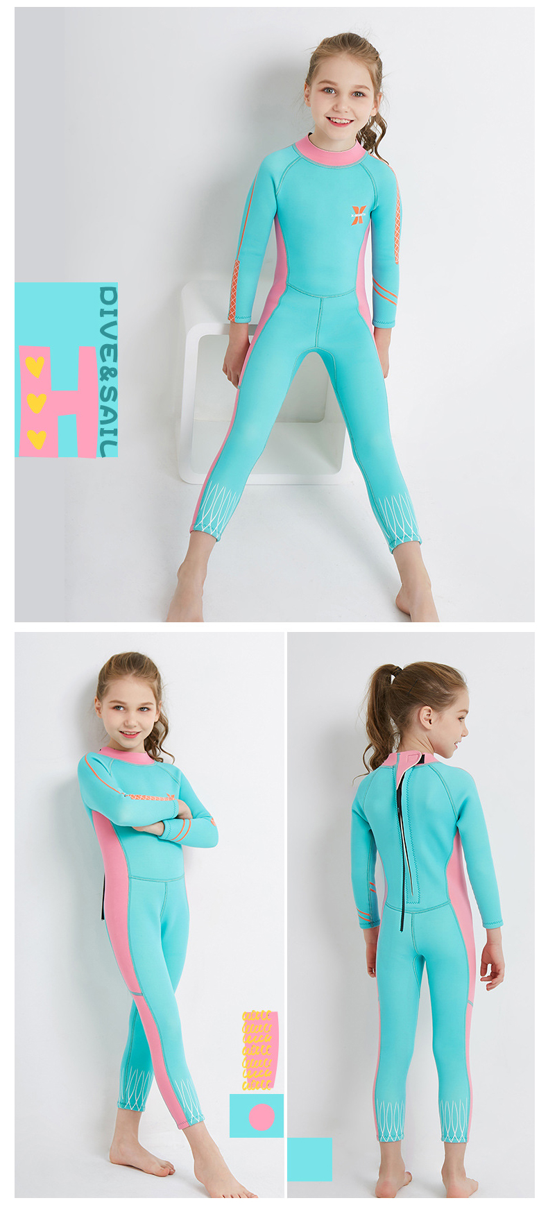 F-ชุดว่ายน้ำเด็ก เก็บอุณหภูมิ แขนยาว ชุดดำนำ้ผู้หญิง