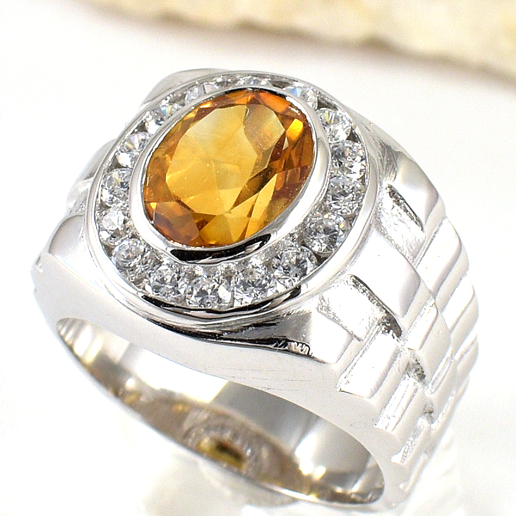 แหวนเงินแท้ราคาถูกชุบทองคำขาว ซิทรินแท้ 2.65 กะรัต เพชรCZ 0.64 กะรัต งานประณีตสวยงาม สั่งผลิตค่ะ