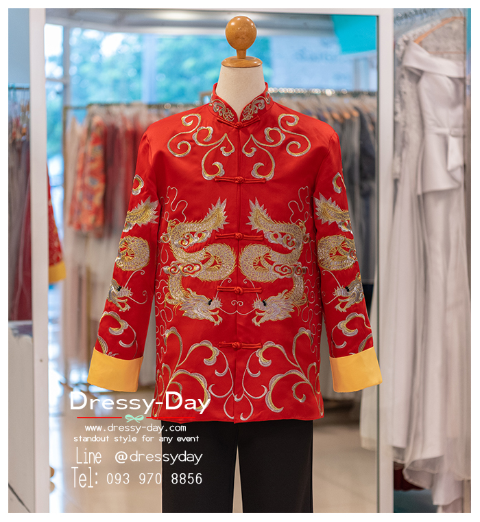 รหัส เสื้อจีนชาย : เสื้อจีนชาย ลายมังกร แขนยาว หล่อเท่ห์ หรูหราปังเกินต้าน พร้อมส่ง