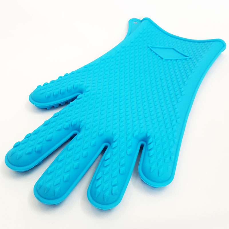 ถุงมือซิลิโคนกันความร้อน 5 นิ้ว แบบยาว สีฟ้า ( 1 ชิ้น )