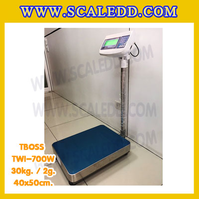 เครื่องชั่งน้ำหนัก30กิโลกรัม เครื่องชั่งน้ำหนัก30kg เครื่องชั่งดิจิตอล30kg เครื่องชั่งตั้งพื้น ตาชั่ง30kg ความละเอียด 2g ขนาดแท่นชั่ง40*50cm ยี่ห้อ TBOSS รุ่น TWI-700W (เครื่องชั่งผ่านตรวจรับรองจากสำนักชั่งตวงวัด)