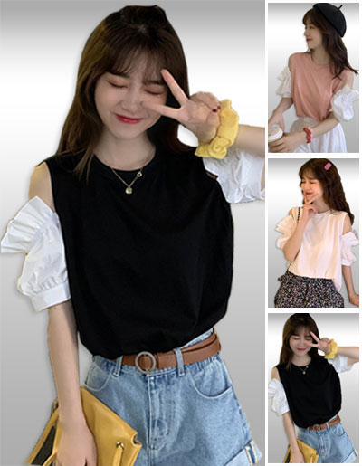 เสื้อแฟชั่นเปิดไหล่สไตล์เกาหลี มี3สี รหัส 2317