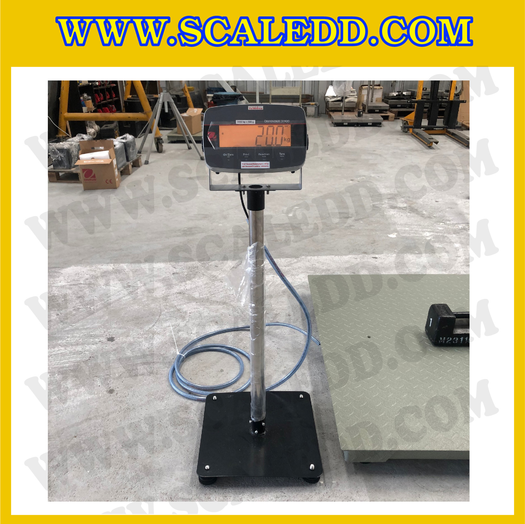 เครื่องชั่งตั้งพื้น 500กิโลกรัม เครื่องชั่งดิจิตอล500kg เครื่องชั่ง500 kg ตาชั่ง 500kg ความละเอียด 50g ขนาดแท่นชั่ง 120x120cm. เครื่องชั่งยี่ห้อ OHAUS รุ่น Defender 3000 (DT33P)