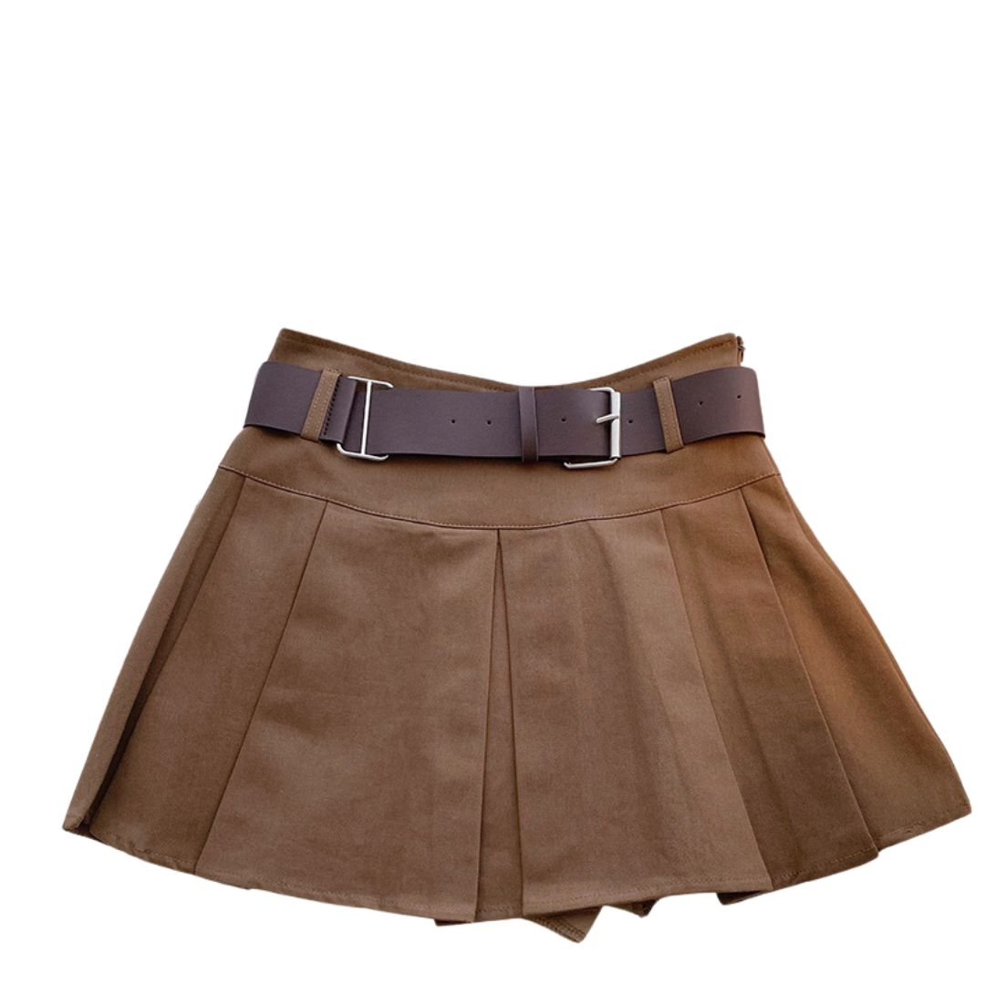 พร้อมส่ง กระโปรง เด็กผู้หญิง อัดพีชสั้นไม่รวมเข็มขัด