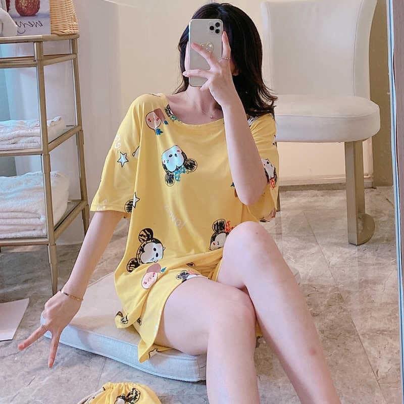 ชุดนอนคนโต เสื้อ+กางเกง+ถุงผ้า ลายการ์ตูน