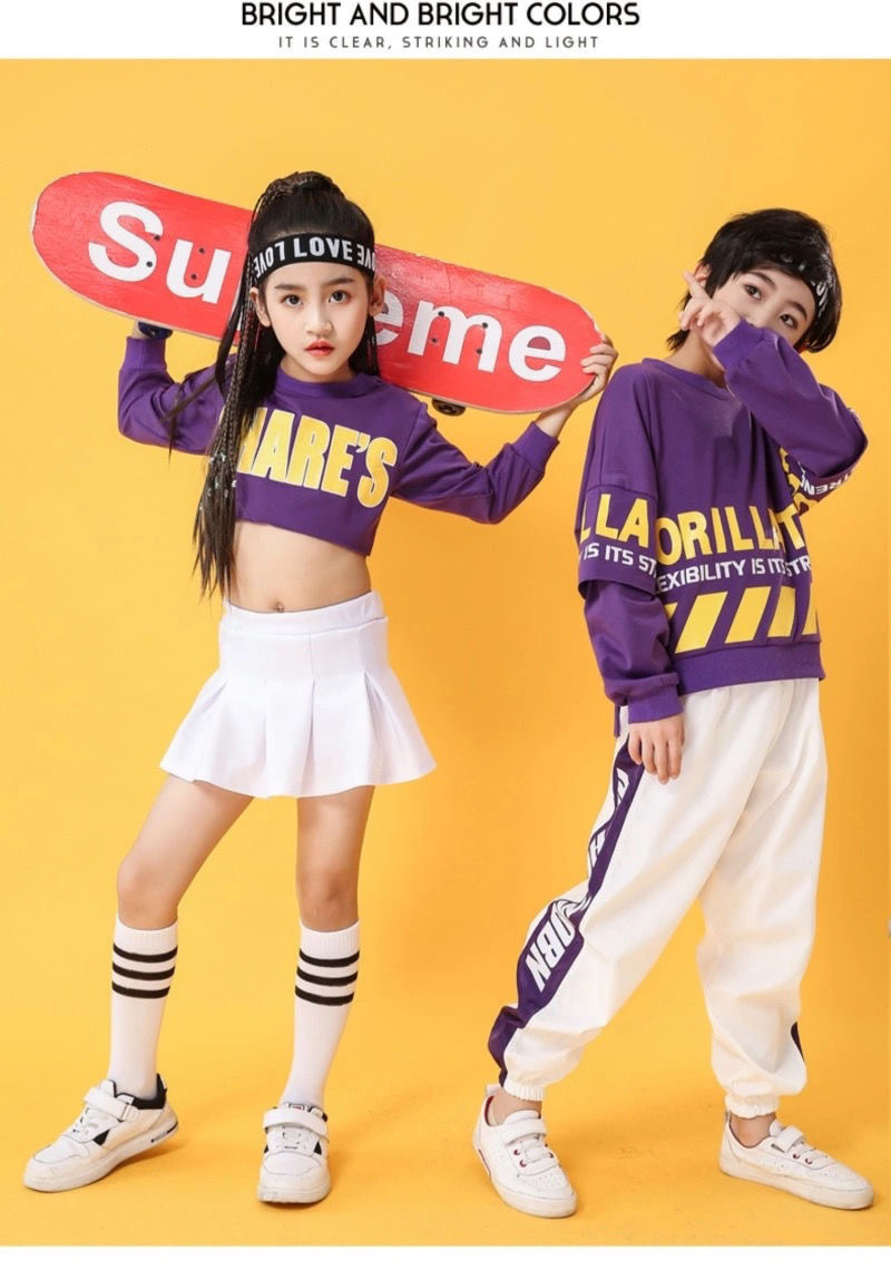 พร้อมส่ง ชุดเต้น ชุดแดนซ์ เซ็ตสีม่วง-ขาว