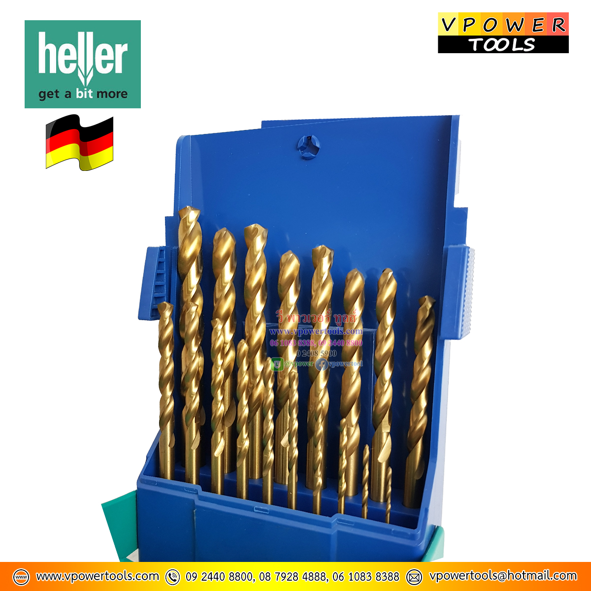 Heller (29352 5) ดอกสว่านเจาะเหล็กชุบทอง 19 ดอก/ชุด HSS-TIN ขนาด 1-10 มม.(ขยับทีละ 0.5มม.) ใช้แทน 288903