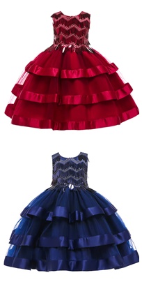 ชุดออกงานเด็ก เดรสระบายชั้น แต่งขนนก