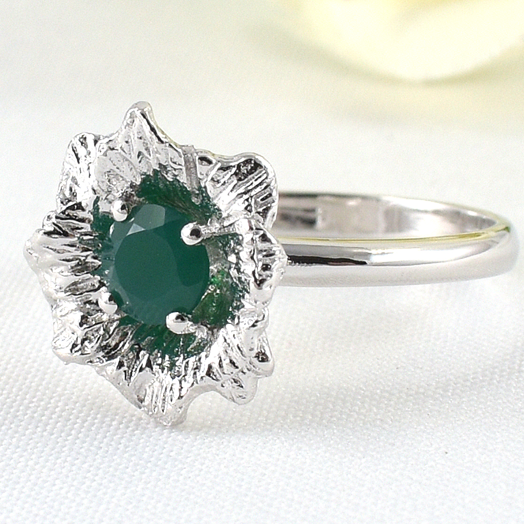 แหวนเงินแท้ราคาถูกชุบทองคำขาว พลอยแท้กรีนอะเกท 0.55 กะรัต งานประณีตสวยงาม สั่งผลิตค่ะ