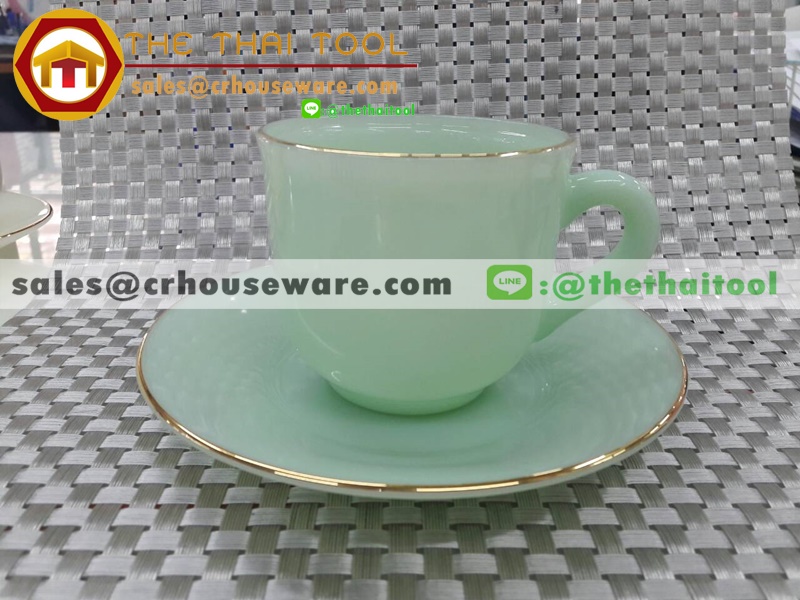 ถ้วยกาแฟเนื้อมุกพร้อมจานรอง 025-LD60-CJ สีหยก jade