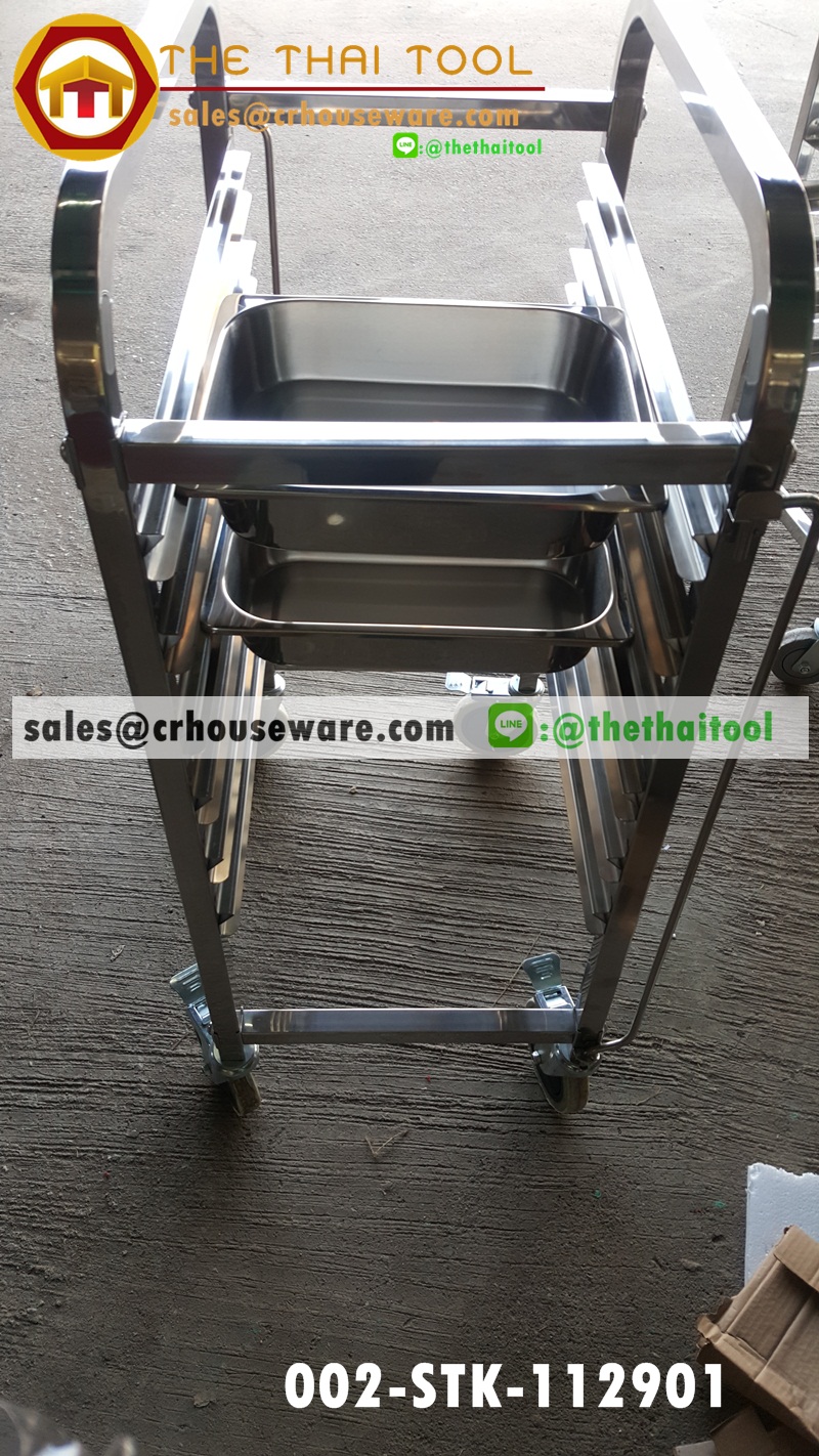 รถเข็นแร็ควางถาดสแตนเลส GN 6 ชั้น 002-STK-112901
