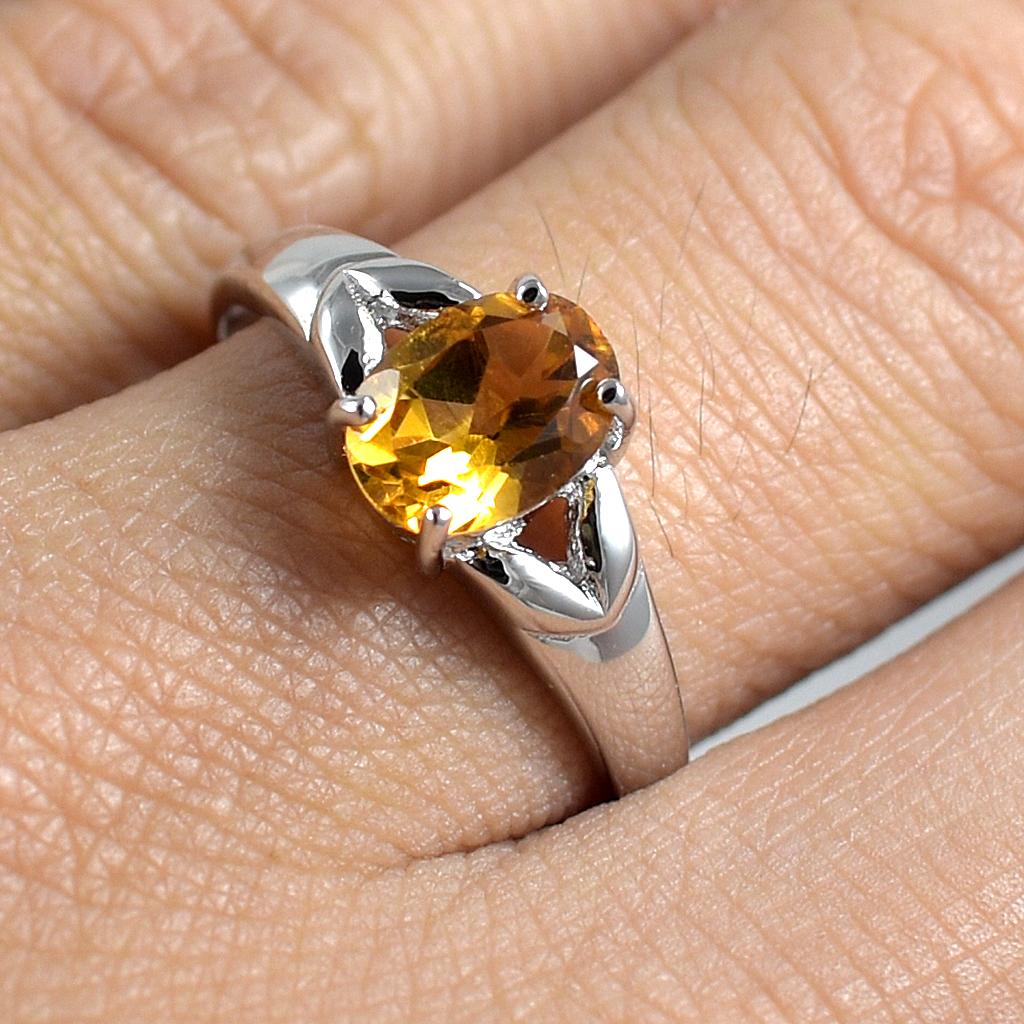 แหวนเงินแท้ราคาถูกชุบทองคำขาว ซิทรินแท้ 1.25 กะรัต งานประณีตสวยงาม สั่งผลิตค่ะ