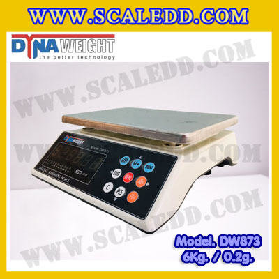 เครื่องชั่งดิจิตอล พิกัดน้ำหนัก 6kg ค่าละเอียด 0.2g ยี่ห้อ Dynaweight รุ่น DW873
