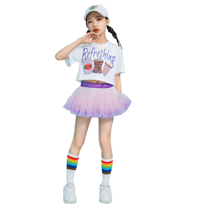 ชุดเต้น ชุดเชียร์ เสื้อแขนสั้นZERO +กระโปรงระบายชั้นสีขาว