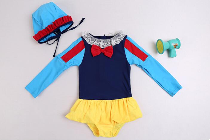 พร้อมส่ง ชุดว่ายน้ำ เซ็ตเจ้าหญิงสโนไวท์/คิตตี้ สีเหลือง-น้ำเงิน