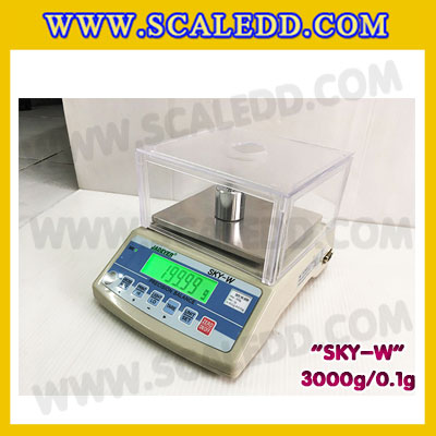 เครื่องชั่งดิจิตอล ทศนิยม 1 ตำแหน่ง SKY-W 3000gx0.1g เครื่องชั่งละเอียดสูง3000g เครื่องชั่งน้ำหนัก3000g ตาชั่ง3000กรัม ตาชั่งดิจิตอล3000กรัม พิกัดน้ำหนัก 3000g ความละเอียด 0.1g ยี่ห้อ JADEVER รุ่น SKY-W (เครื่องชั่งมีใบผ่านตรวจรับรองจากสำนักชั่งตวงวัด)