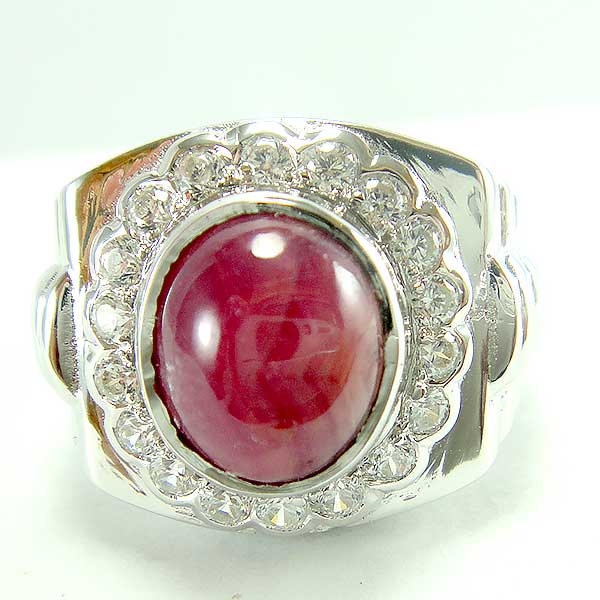 แหวนเงินแท้ราคาถูกชุบทองคำขาว พลอยแท้ทับทิม 4.10 กะรัต เพชรCZ 0.45 กะรัต งานประณีตสวยงาม สั่งผลิตค่ะ