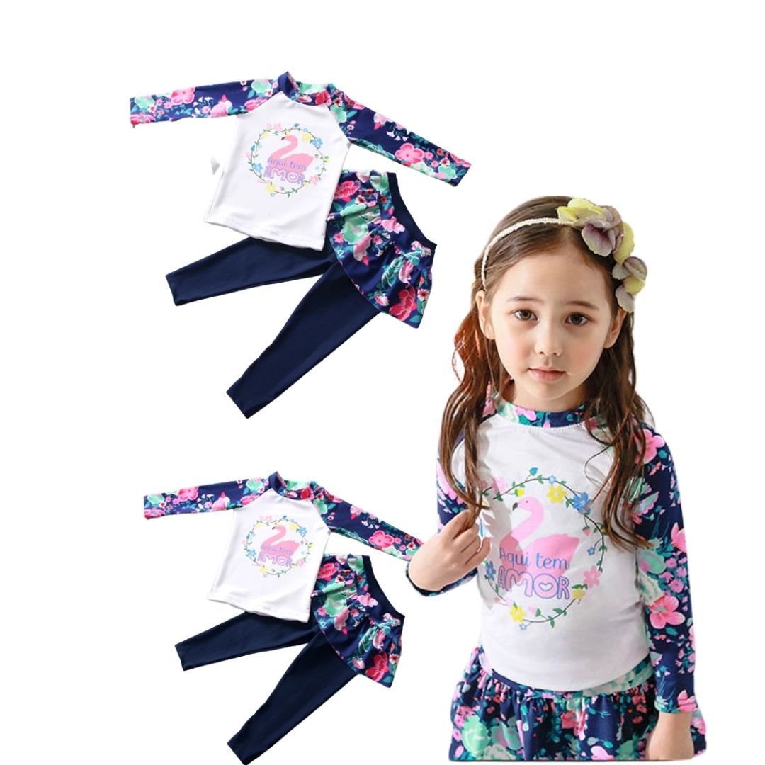 พร้อมส่ง ชุดว่ายน้ำ เด็กผู้หญิง เสื้อแขนยาว+เลกกิ้งกระโปรง