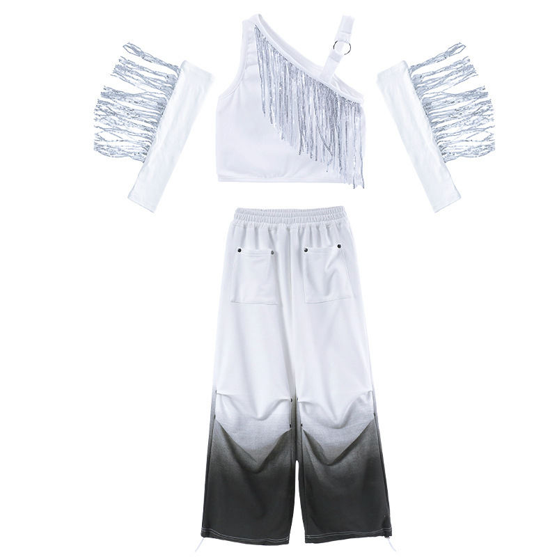 พร้อมส่ง ชุดเต้น ชุดแดนซ์ เสื้อแขนยาวปาดไหล่ กางเกงขายาว