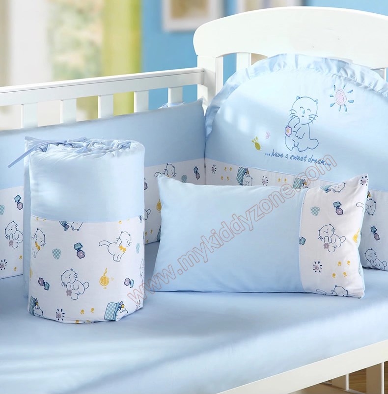 TP201120 ชุดเบาะกันกระแทกผ้าปูนอน 6ชิ้น ลาย Blue cat