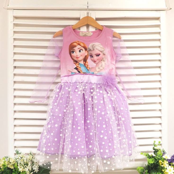 ชุดเด็ก : ชุดเด็ก : เดรส Frozen แขนยาว ผ้ามุ้ง กระโปรงฟรุ้งฟริ้ง