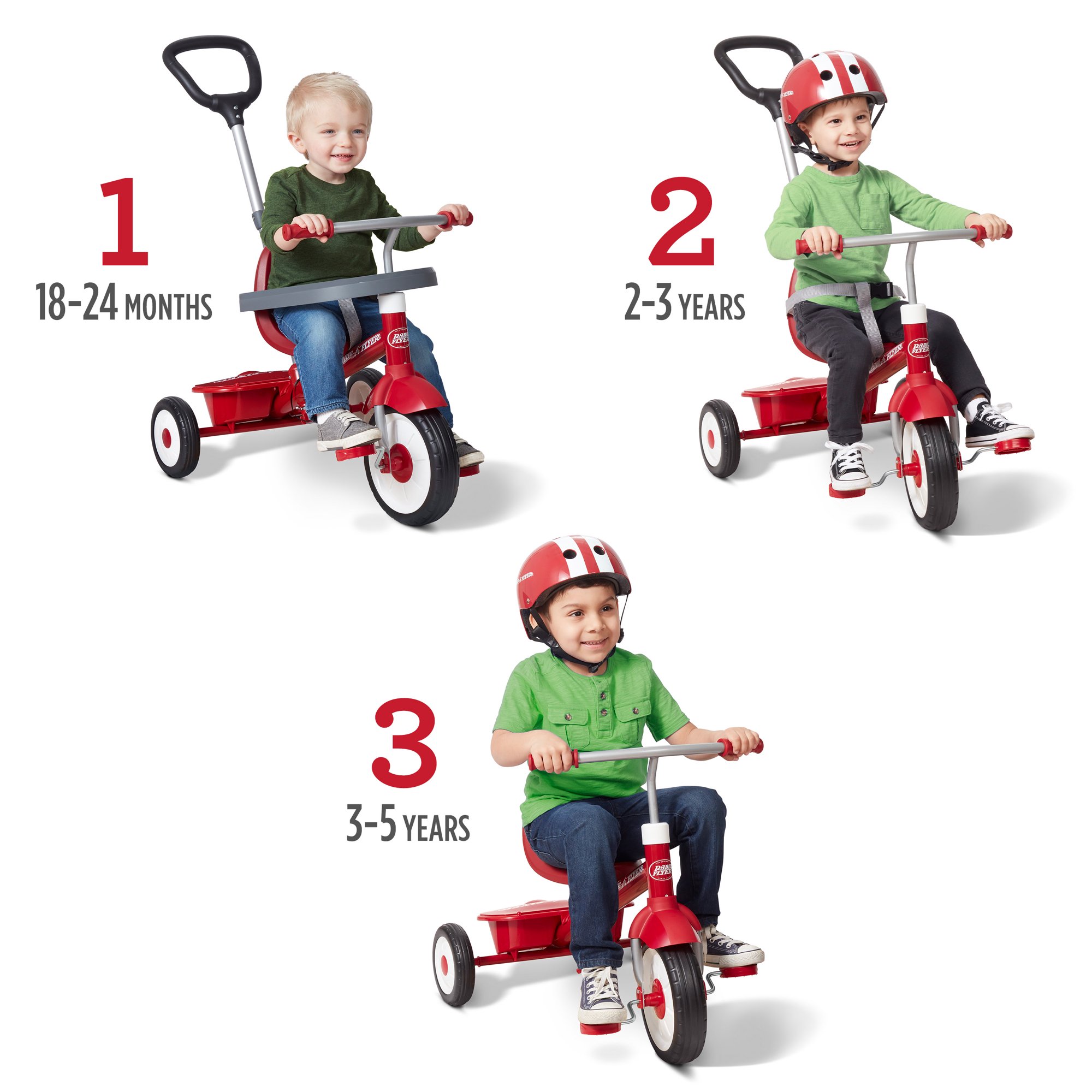 รถจักรยานสามล้อแบบมีด้ามจับบังคับทิศทางได้ Radio Flyer, 3-in-1 Stroll 'n Trike