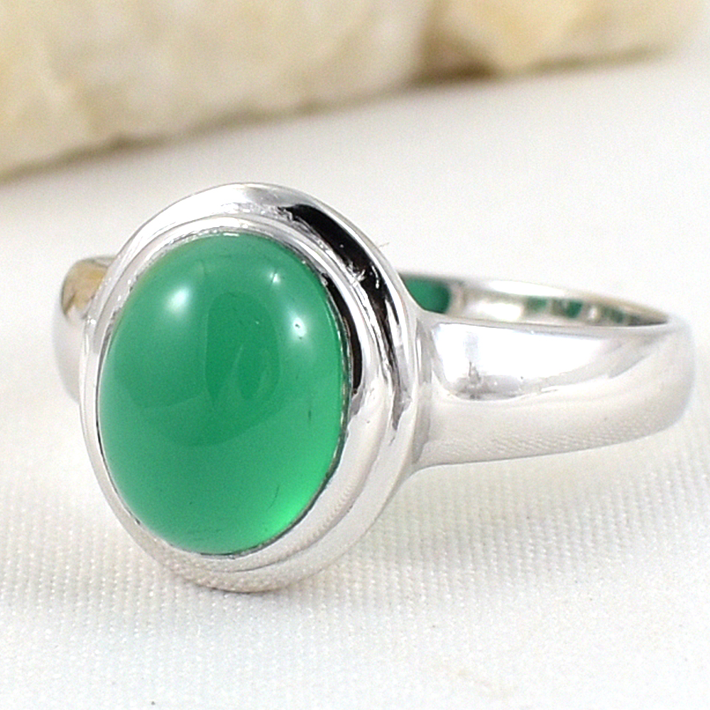 แหวนเงินแท้ราคาถูกชุบทองคำขาว พลอยแท้กรีนอะเกท 2.25 กะรัต งานประณีตสวยงาม สั่งผลิตค่ะ