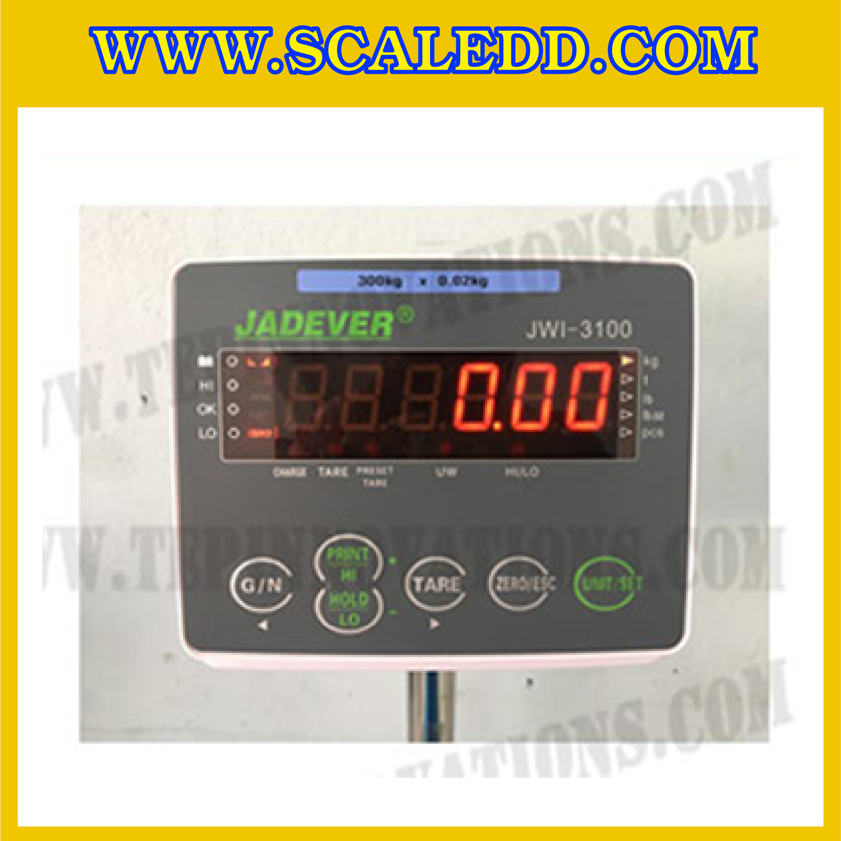 เครื่องชั่งดิจิตอลตั้งพื้น 1000kg ยี่ห้อ JADEVER รุ่น JWI-3100 II แท่นชั่งแบบฝาครอบสแตนเลส ขนาดแท่น 100x100cm. เครื่องชั่งน้ำหนัก1000กิโล เครื่องชั่งดิจิตอลชั่งน้ำหนัก1000kg เครื่องชั่งดิจิตอล1000kg พิกัดน้ำหนัก 1000kg ค่าละเอียด 0.1kg