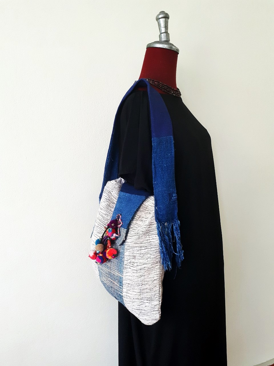 SIVA กระเป๋าลดโลกร้อนทำจากผ้าฝ้ายย้อมครามและผ้าฮัม ฟรีค่าส่ง ฟ้าและน้ำตาล L,XL