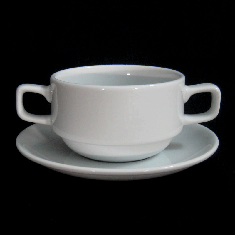 ถ้วยซุป 2 หู ไม่ฝา + จานรอง ความจุ 9.68 ออนซ์ ( 275 มล. ) # 0262 / 0213 ยี่ห้อ Royal porcelain ( รอยัล