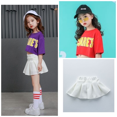 พร้อมส่ง ชุดเต้น ชุดหรีดเดอร์ ชุดเชียร์ เสื้อแขนสั้น+กระโปรงขาว