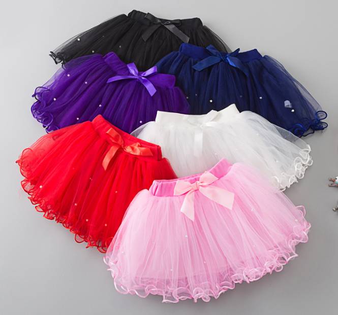 กระโปรงพองฟู กระโปรงเด็ก รุ่นไม่มีกระดุมยางยืด โบว์ติดกระโปรง