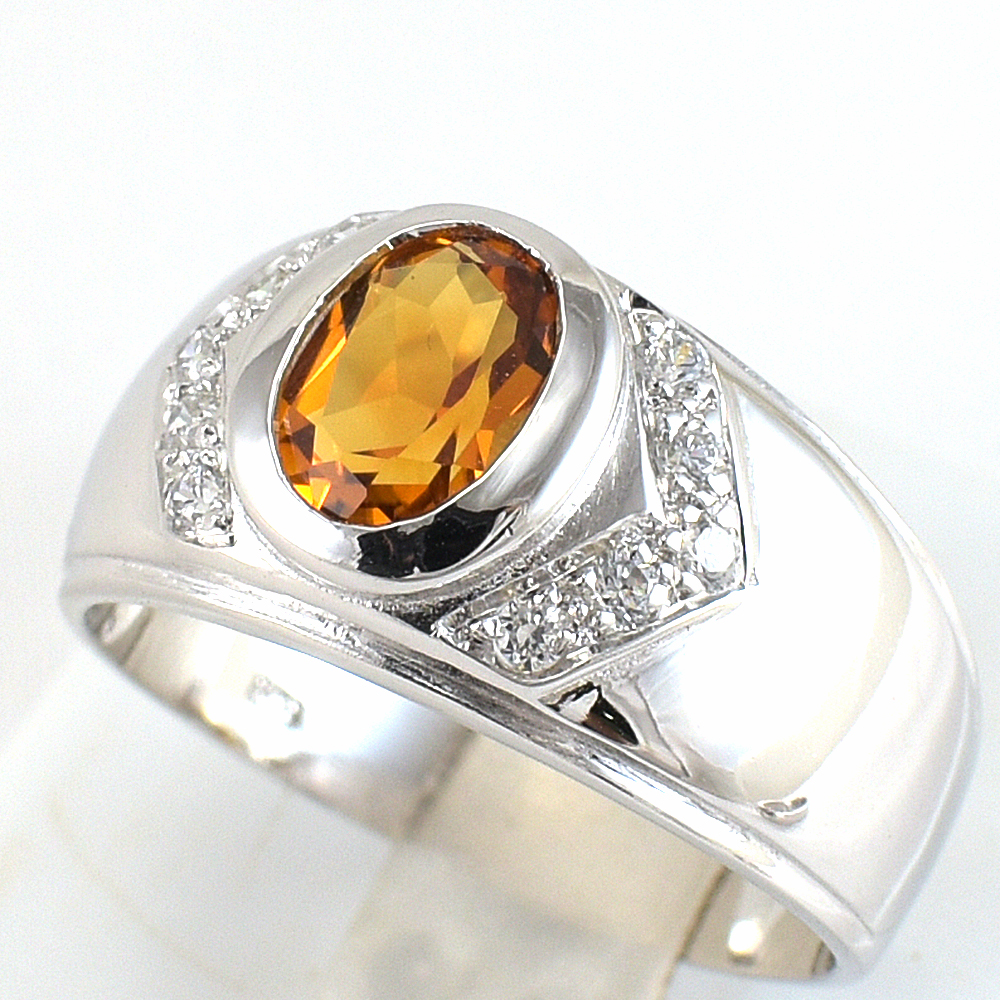 แหวนเงินแท้ราคาถูกชุบทองคำขาว ซิทรินแท้ 1.60 กะรัต เพชรCZ 0.30 กะรัต งานประณีตสวยงาม สั่งผลิตค่ะ