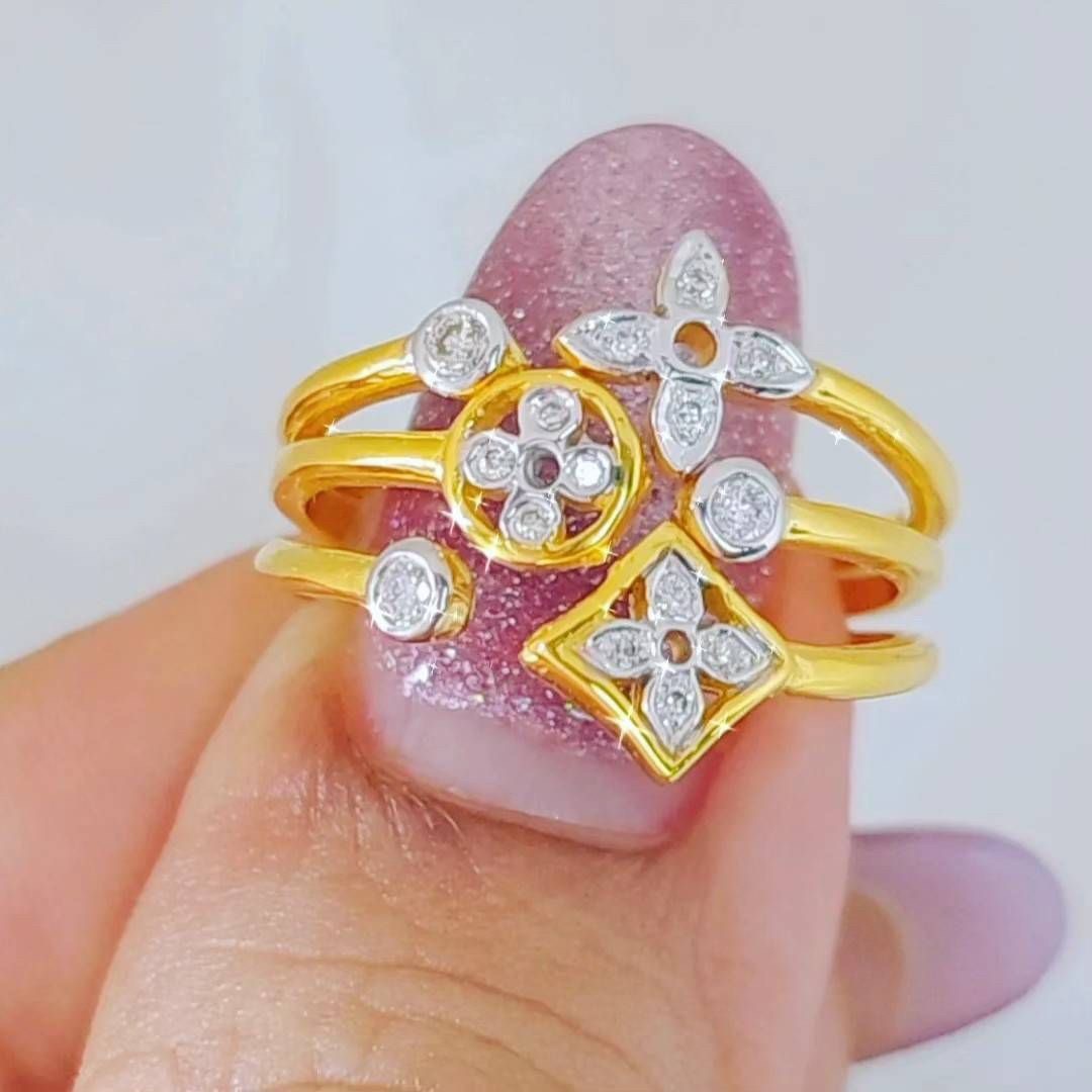 พร้อมส่งและสั่งผลิตแหวนเพชรแท้LV แหวนแต่งงาน แหวนหมั้น ใส่เที่ยว ออกงาน แหวนทองคำ 9K เพชรเกสรแท้ 0.13 กะรัต 15 เม็ด ราคาถูกมาก ส่งฟรี