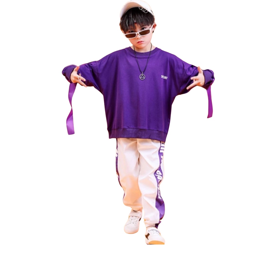 พร้อมส่ง ชุดเต้น ชุดแดนซ์ เซ็ตสีม่วง-ขาว