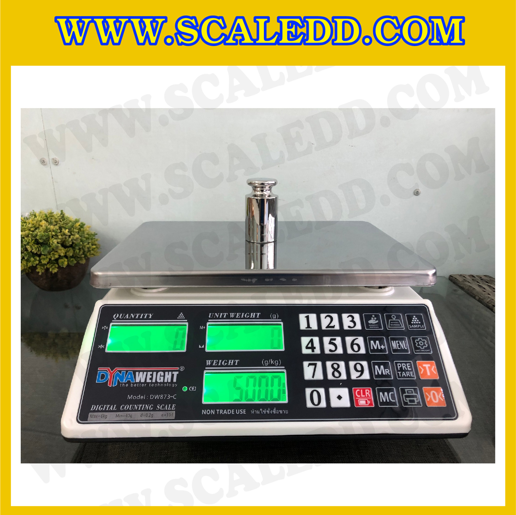 เครื่องชั่งดิจิตอลนับชิ้นงาน 6Kg x 0.2g เครื่องชั่งดิจิตอลนับชิ้นงาน 6kg เครื่องชั่งตั้งโต๊ะนับชิ้นงาน พิกัดน้ำหนัก 6kg ค่าละเอียด 0.2g ยี่ห้อ Dynaweight รุ่น DW873-C