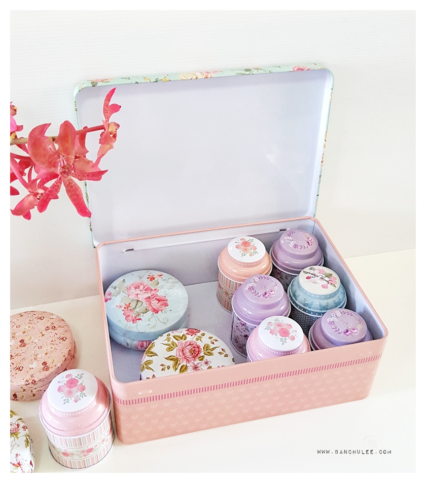 Floral Storage Tin Box กล่องเก็บของ ลายดอกไม้ งานสังกะสี