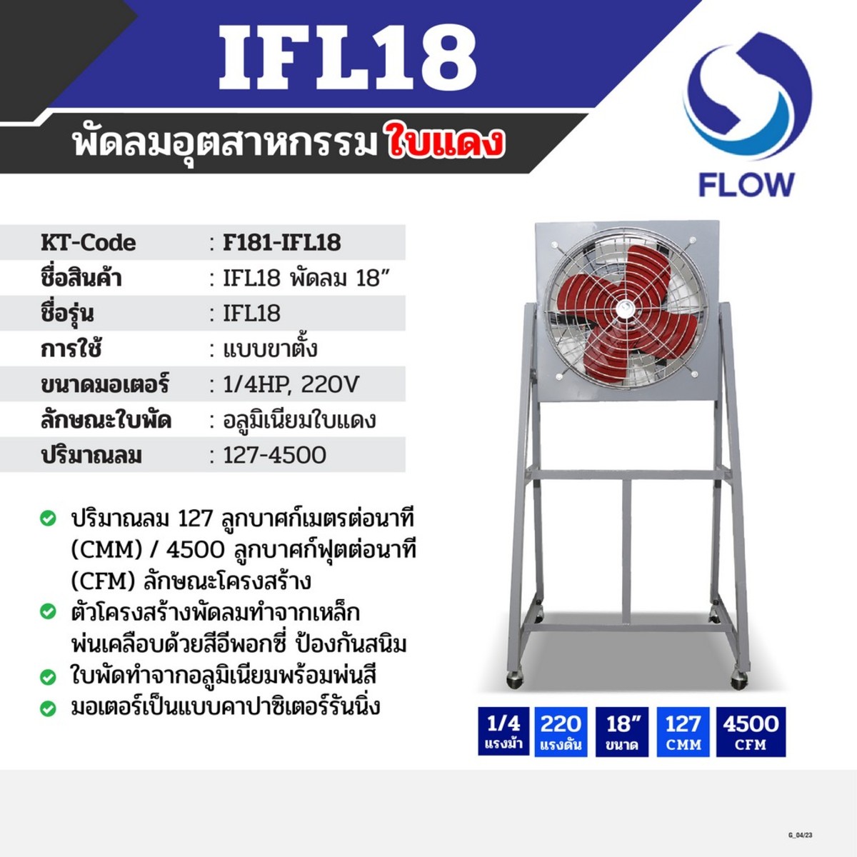 FLOW พัดลมอุตสาหกรรม (ใบพัดแดง-ใบพัดขาว) สินค้ามีตัวเลือก 18"-36"