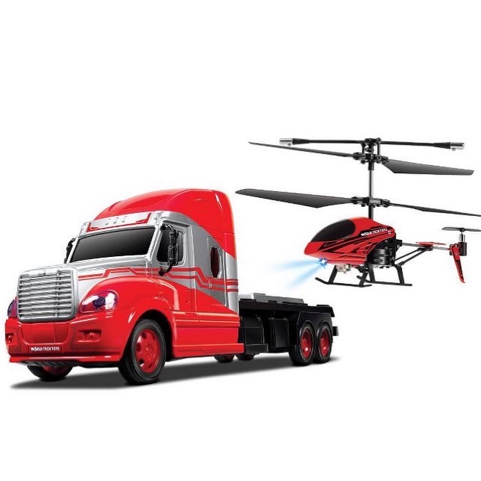 รถและเฮลิคอปเตอร์วิทยุบังคับ World Tech Toys 3.5CH Mega Hauler Helicopter & Truck Combo