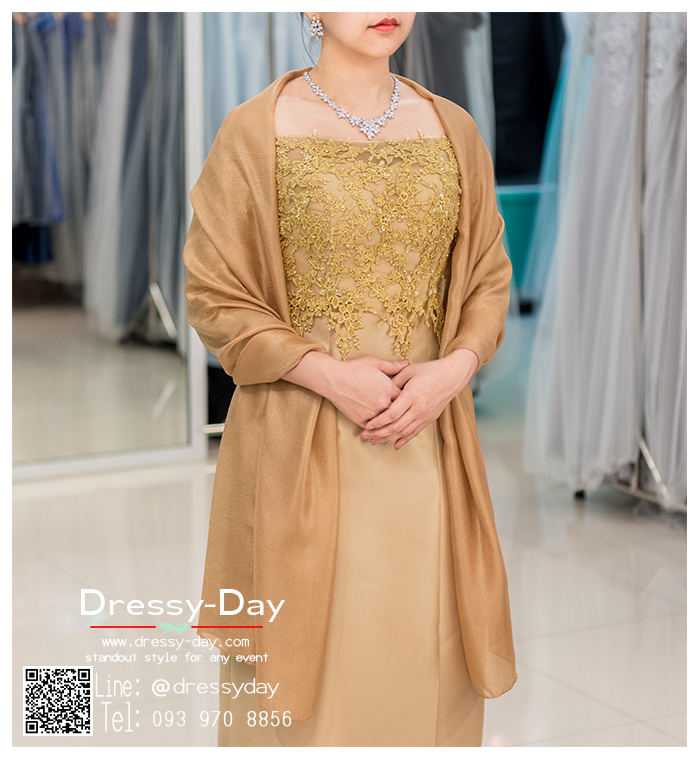 รหัส ชุดผ้าคลุมไหล่ : DD004 ผ้าคลุมไหล่ชุดราตรี ไปงานแต่ง ผ้าคลุมไหล่ชุดราตรีไซส์ใหญ่ เสื้อคลุมชุดราตรี พร้อมส่ง สวย เรียบหรู สีทอง