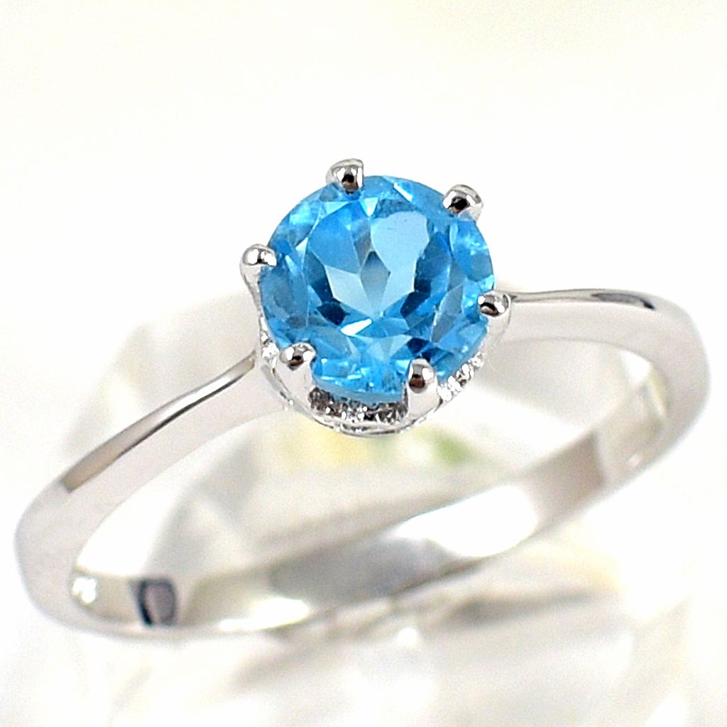 แหวนเงินแท้ราคาถูกชุบทองคำขาว สวิสบลูโทปาซแท้ 1.25 กะรัต งานประณีตสวยงาม สั่งผลิตค่ะ