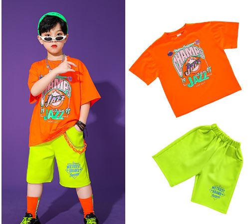 พร้อมส่ง ชุดเต้น ชุดแดนซ์ เซ็ต นีออน ส้ม-เขียว