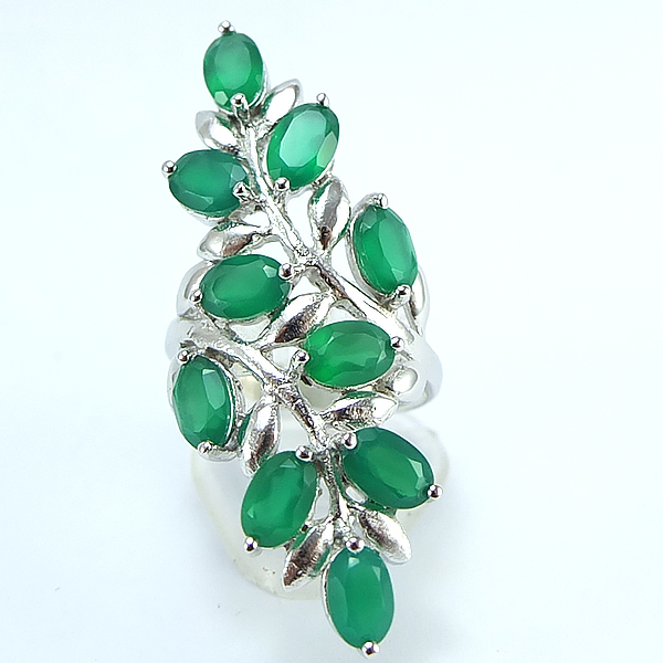 แหวนเงินแท้ราคาถูกชุบทองคำขาว พลอยแท้กรีนอะเกท 4.20 กะรัต งานประณีตสวยงาม สั่งผลิตค่ะ