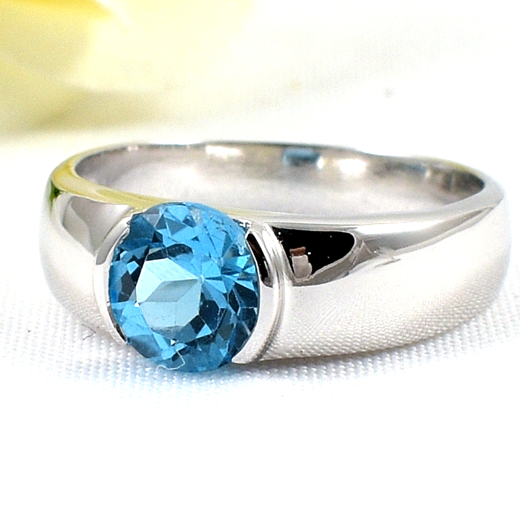 แหวนเงินแท้ราคาถูกชุบทองคำขาว สวิสบลูโทปาซแท้ 1.65 กะรัต งานประณีตสวยงาม สั่งผลิตค่ะ