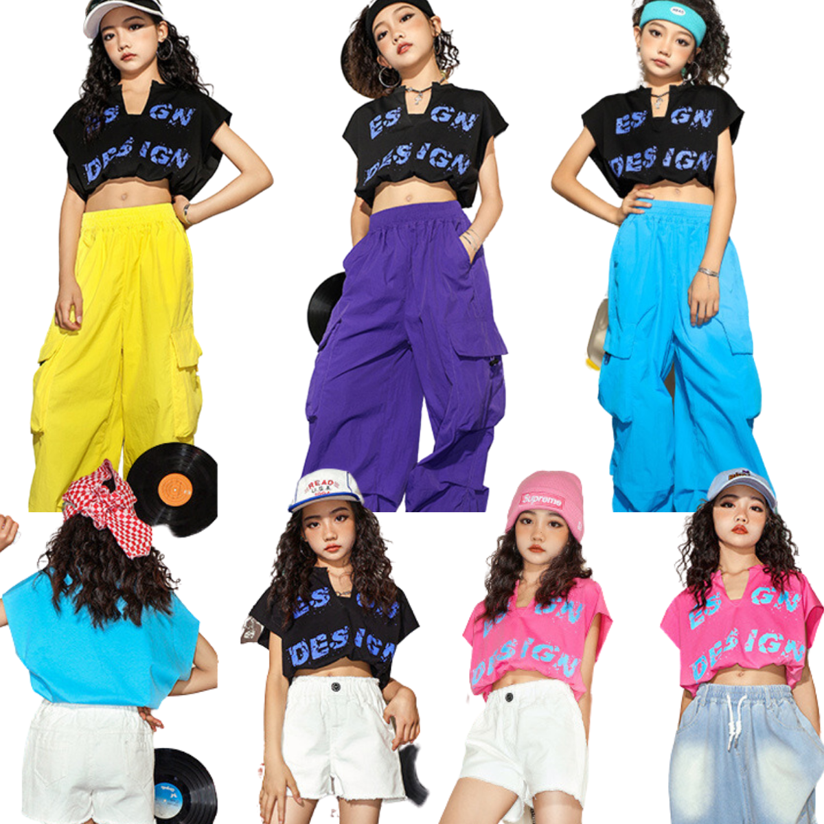 friendly4kid ชุดเต้น ชุดเชียร์ เสื้อแขนกุด+กางเกงคาร์โก้เหลือง เสื้อแยก