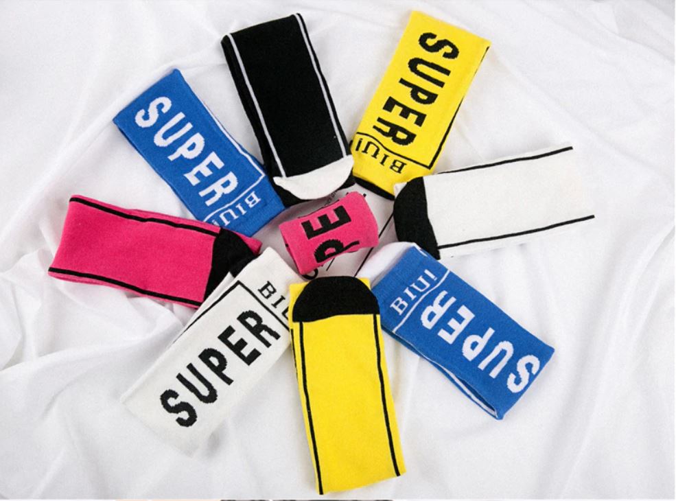 friendly4kid พร้อมส่ง ถุงเท้า แบบยาว เด็ก-เด็กโต ลายอักษร SUPER